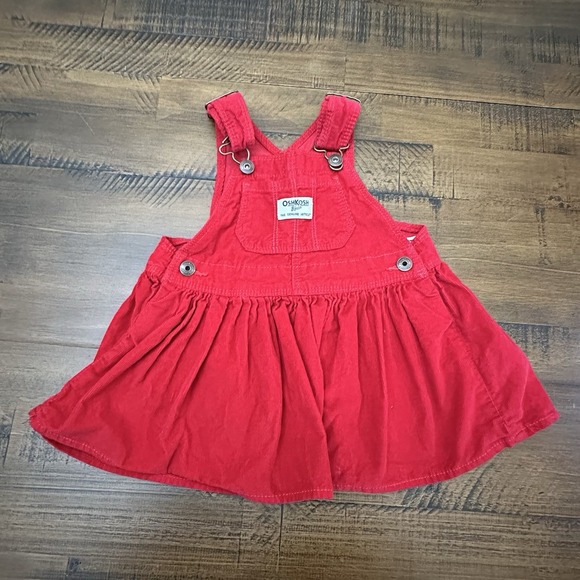 Oshkosh Baby Overall Dress 18 Months Infant Girl Red Corduroy - Picture 1 of 3